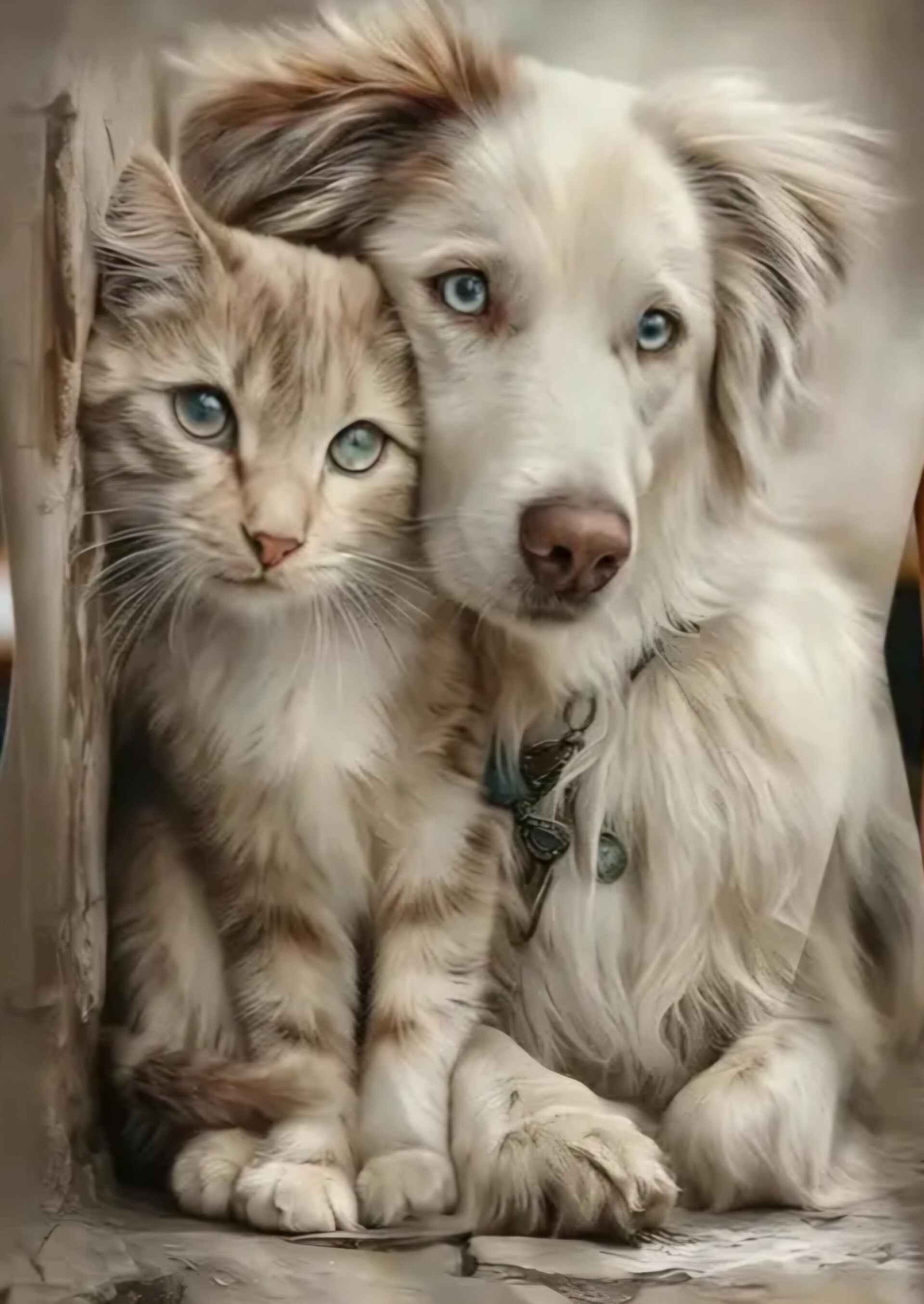 red merle bordercollie met kitten