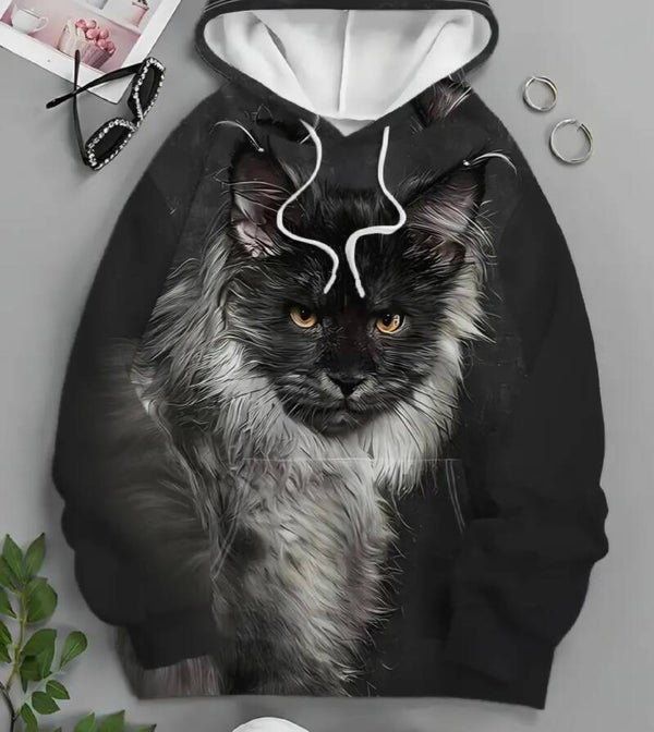 heren hoodie maine coon black smoke
