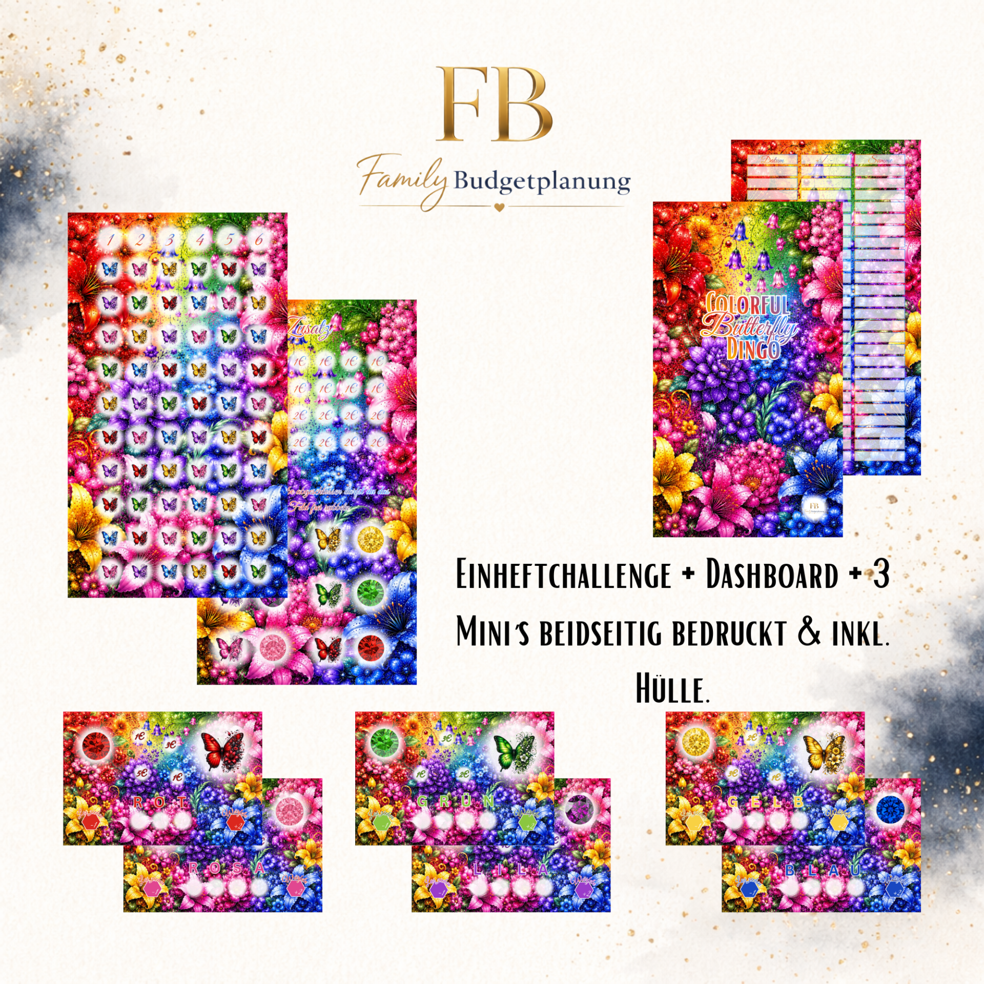 Einheftchallenge Colorful Butterfly Dingo + Dashboard + 3 Smallies & inkl. Hülle / matt foliert / B-Ware