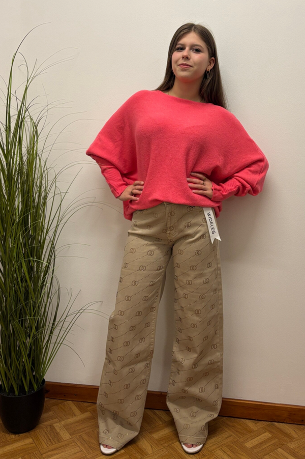 STRASS jeans wide leg camel