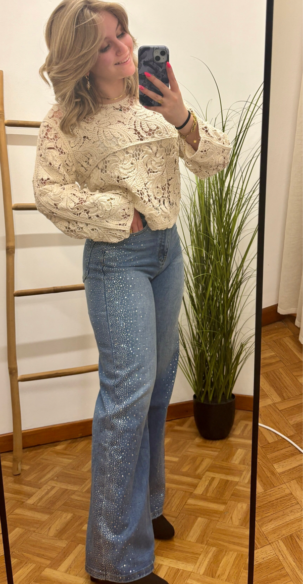 STRASS jeans wide leg blue