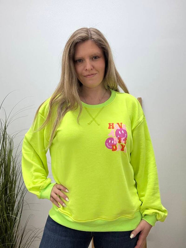 HAVE A NICE DAY fluo sweater yellow