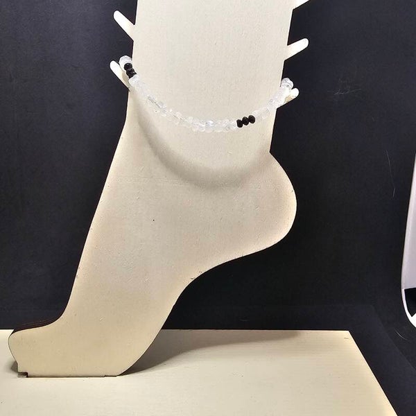 Bracelet de Cheville en Pierre de Lune & Spinelle Noir (Argent 925)