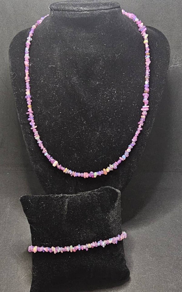 Parure Collier & Bracelet en Opale Rose/Lilas (Argent 925)