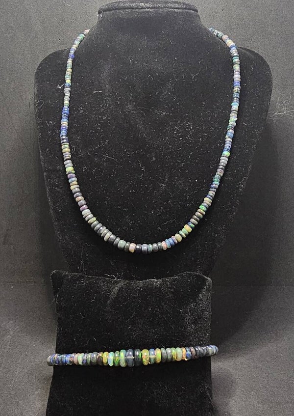 Parure Collier & Bracelet en Opale Noire/Bleue (Argent 925)