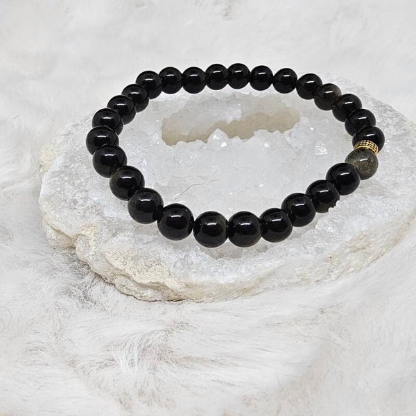 Bracelet Obsidienne Doré 6mm