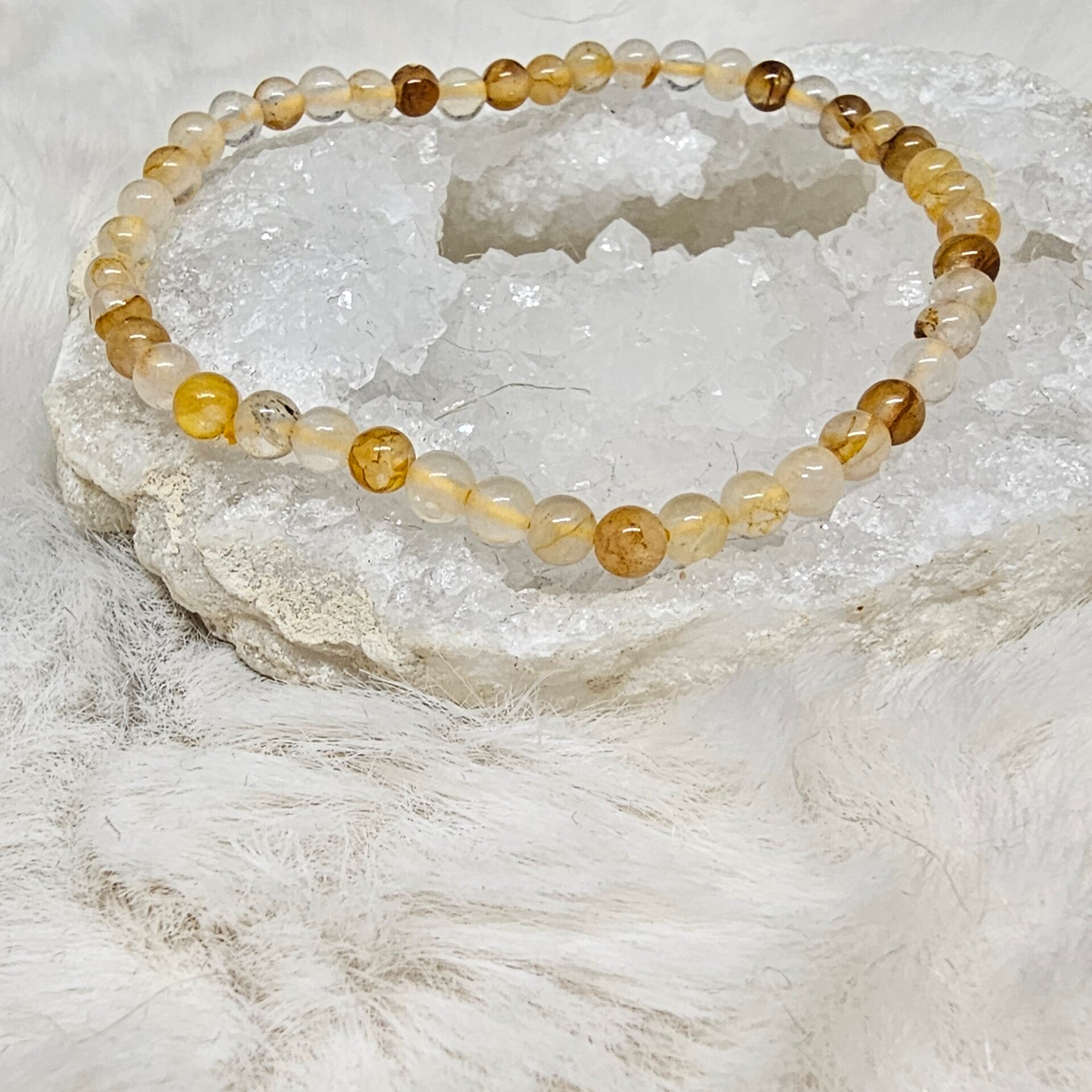 Bracelet Quartz Rutile Doré 4mm