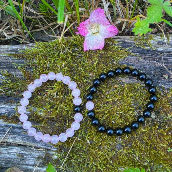 Bracelet Duo Quartz Rose & Obsidienne