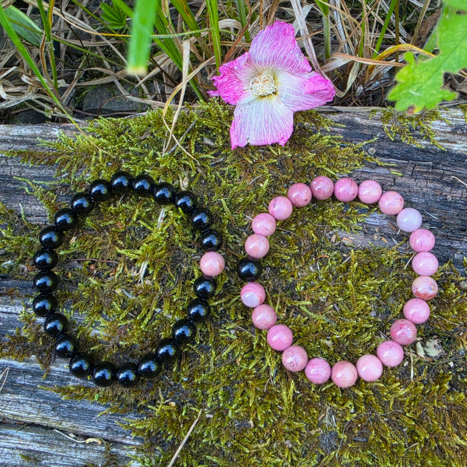 Bracelet Duo Obsidienne & Rhodochrosite