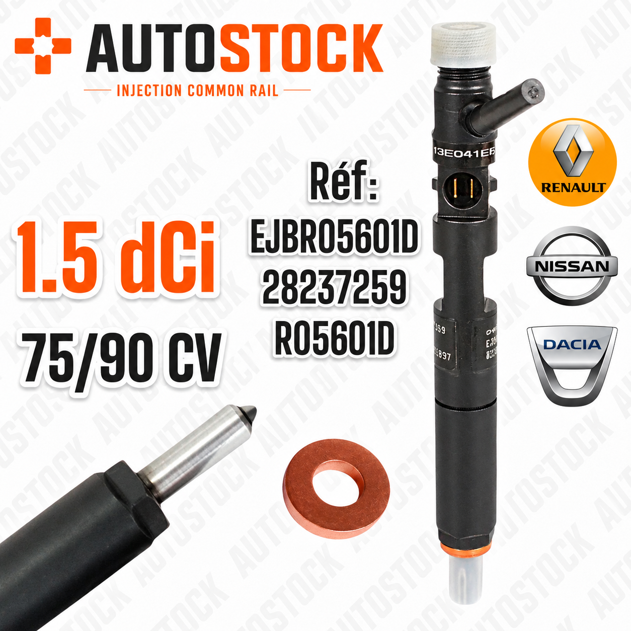 Injecteur 1.5 dCi EJBR05601D 28237259 Reconditionné – 75/90 CV – Renault, Nissan (2009-2012)