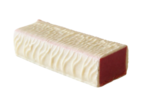 Raspberry Fudge cov. white choc.