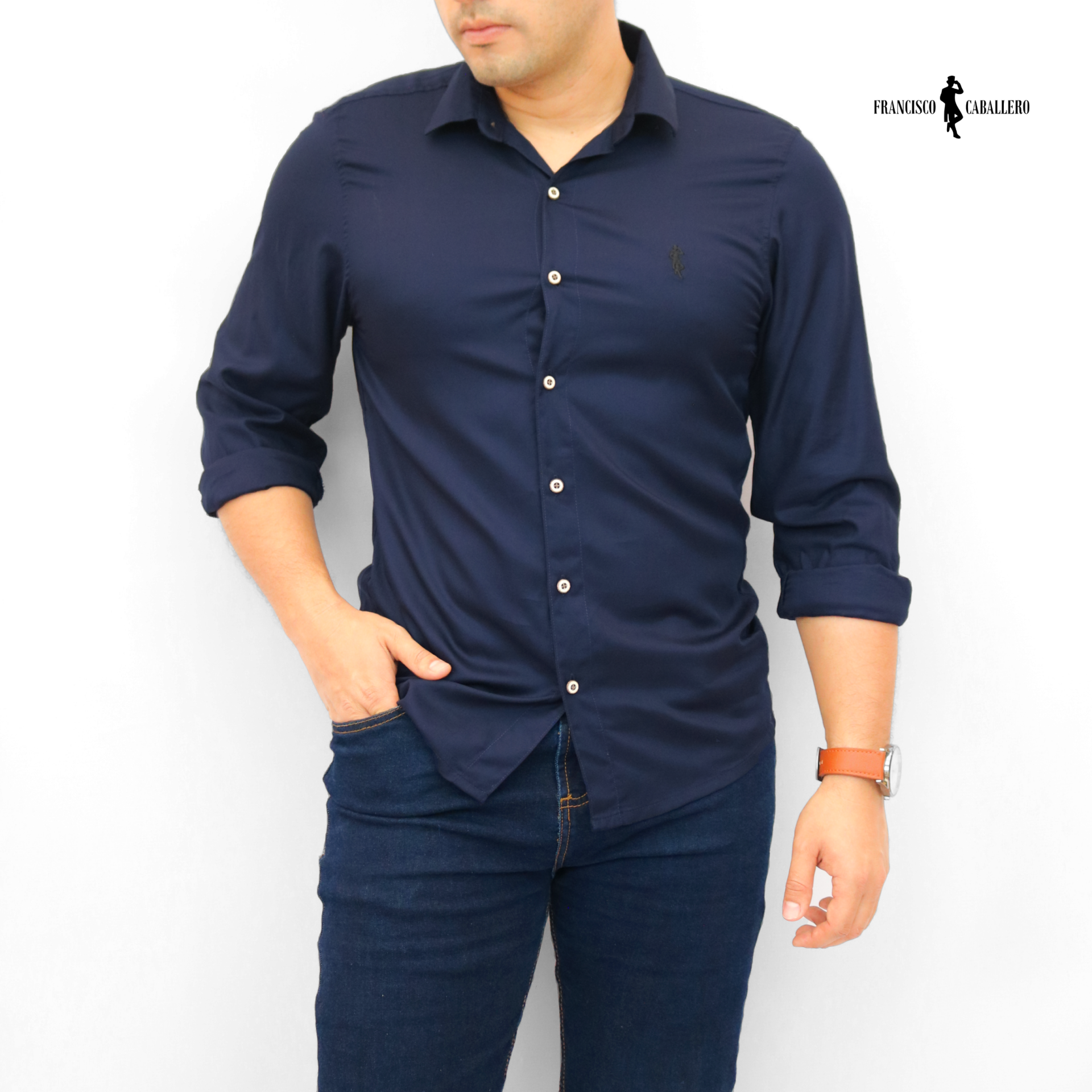 CAMISA AZUL NOCHE MANGA LARGA