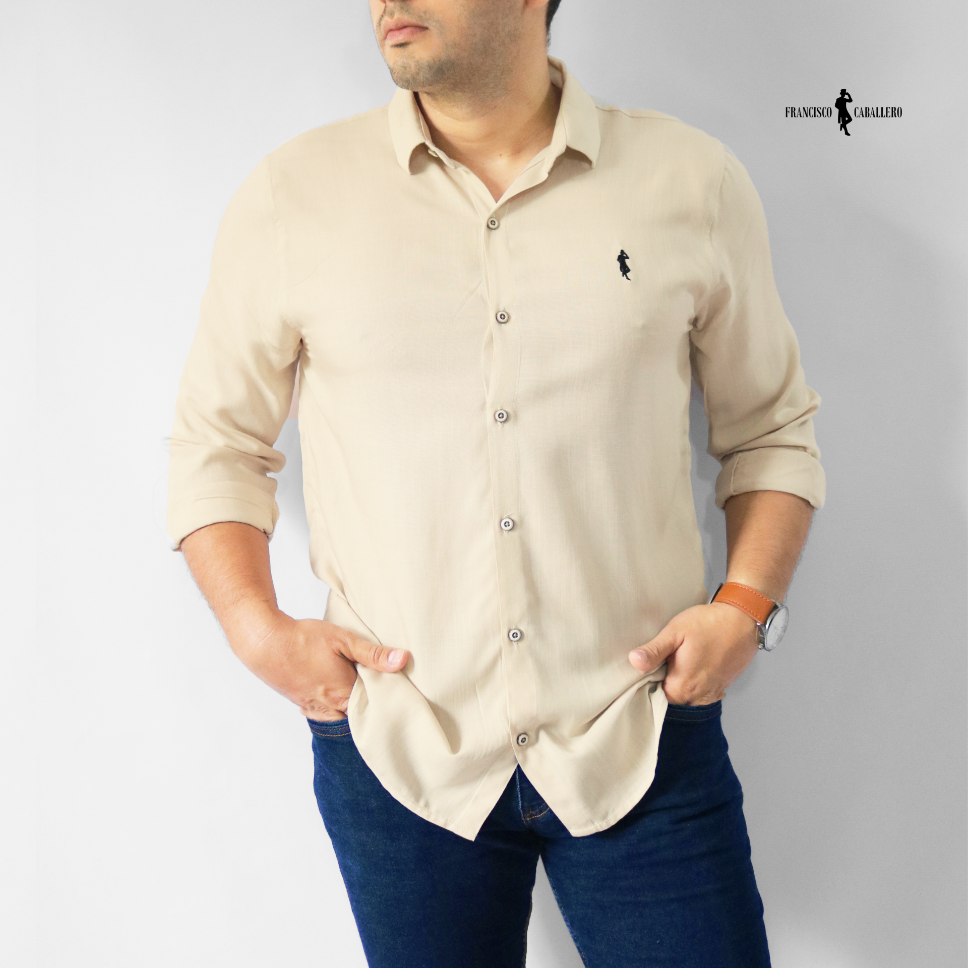 CAMISA BEIGE MANGA LARGA