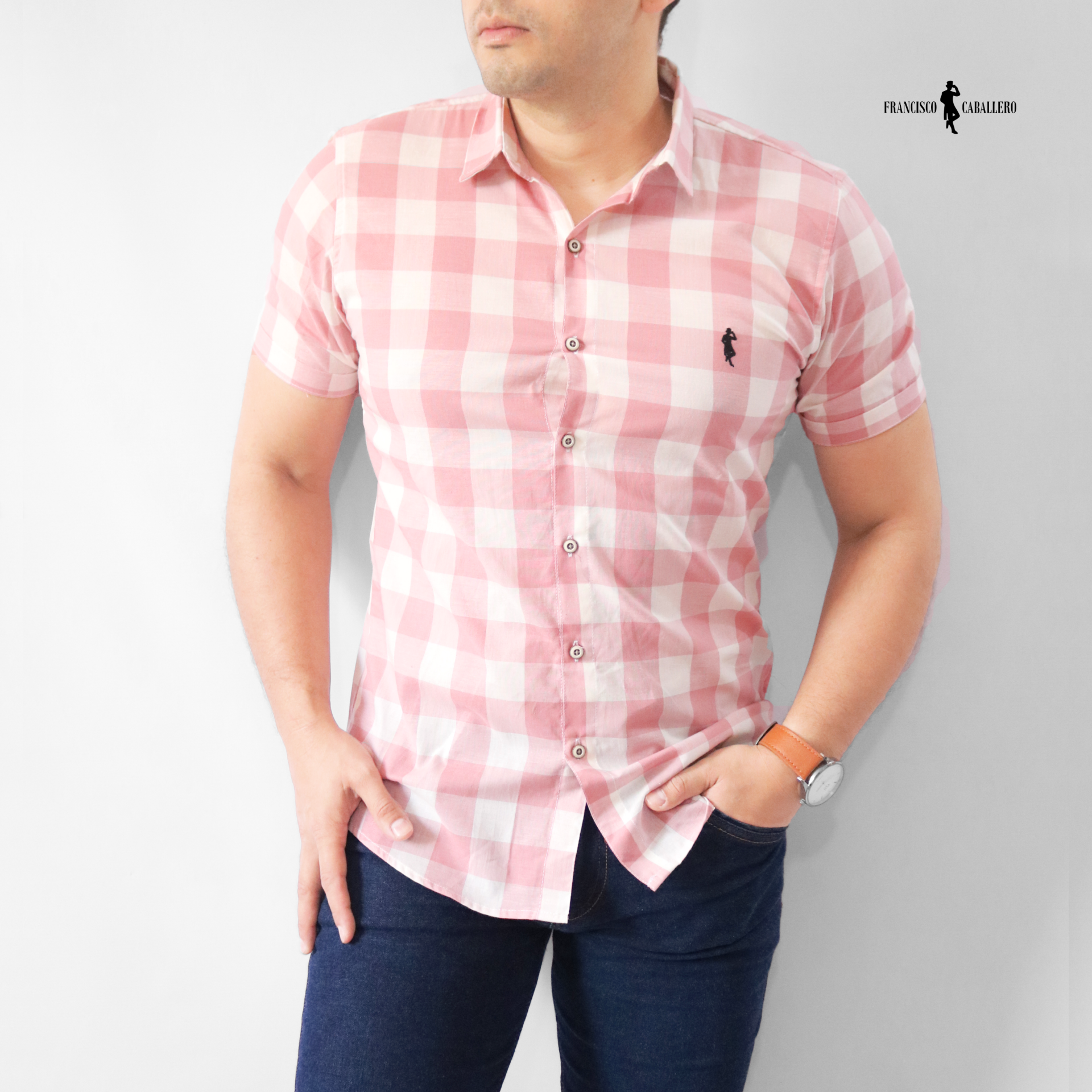 CAMISA DE CUADROS ROSADA MANGA CORTA