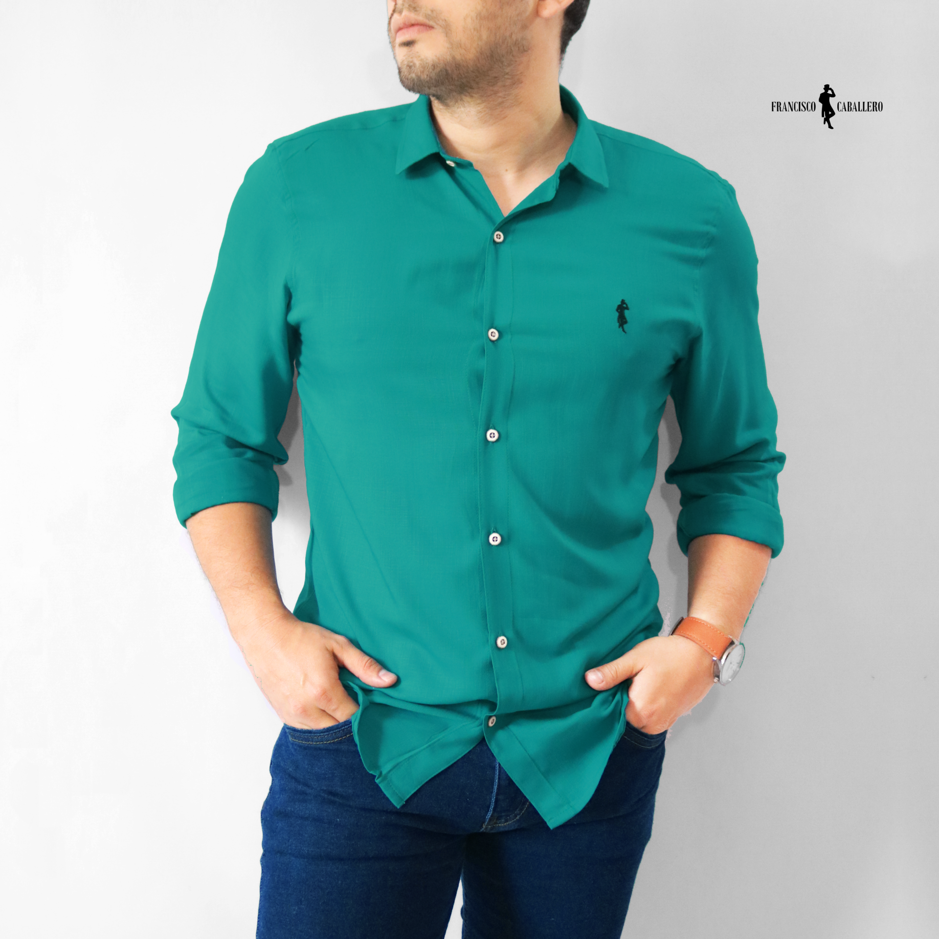 CAMISA AZUL PETROLEO MANGA LARGA
