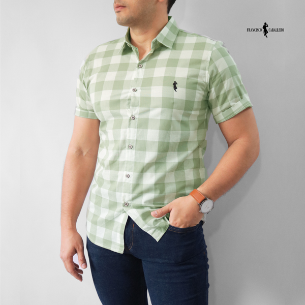 CAMISA DE CUADROS VERDE MANZANA MANGA CORTA
