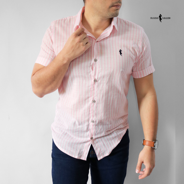CAMISA DE LINO ROSADA MANGA CORTA