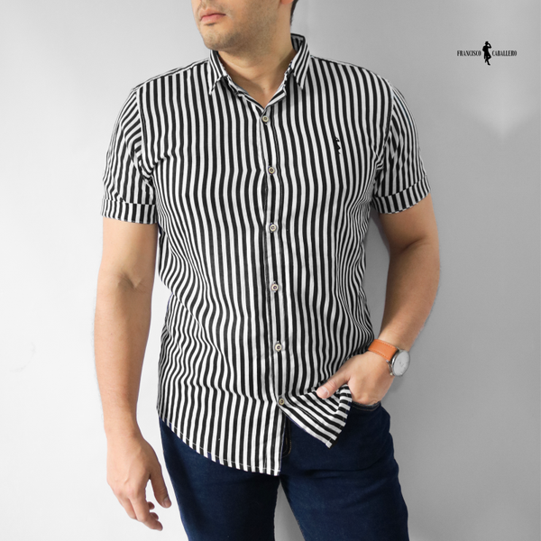 CAMISA DE LINO NEGRA MANGA CORTA