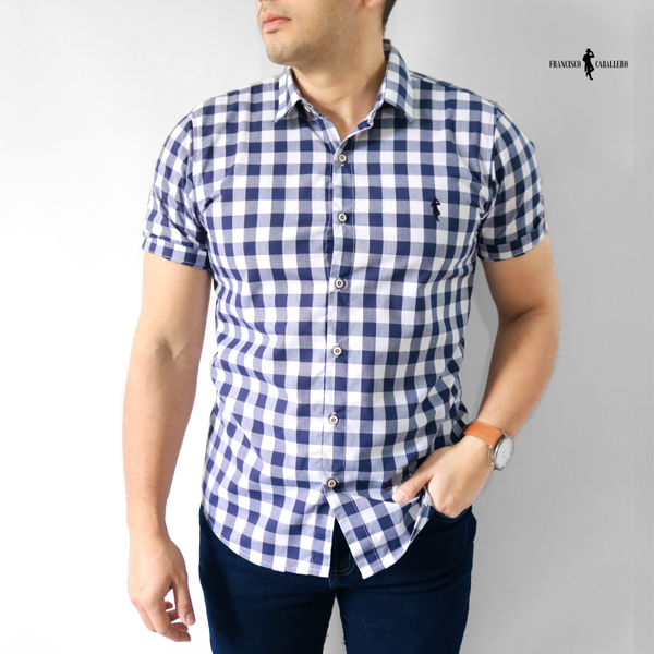 CAMISA DE CUADROS AZUL NOCHE MANGA CORTA