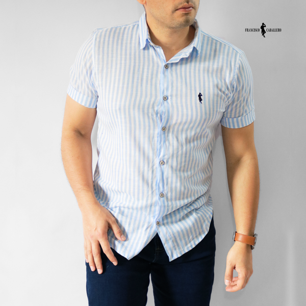 CAMISA DE LINO AZUL CIELO MANGA CORTA
