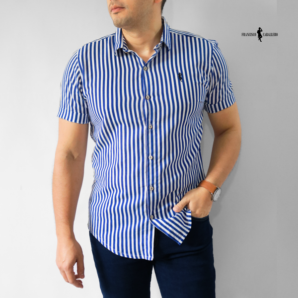 CAMISA DE LINO AZUL REY MANGA CORTA