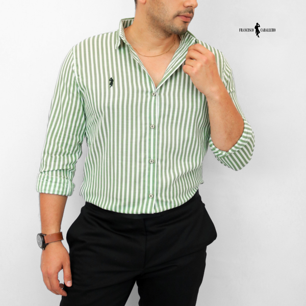 CAMISA DE LINO RAYAS VERDES 🔥