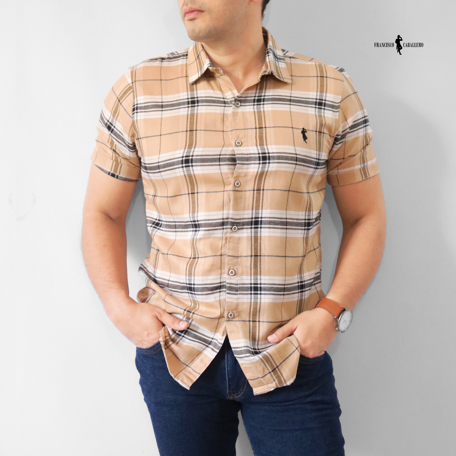CAMISA LEÑERA BEIGE MANGA CORTA