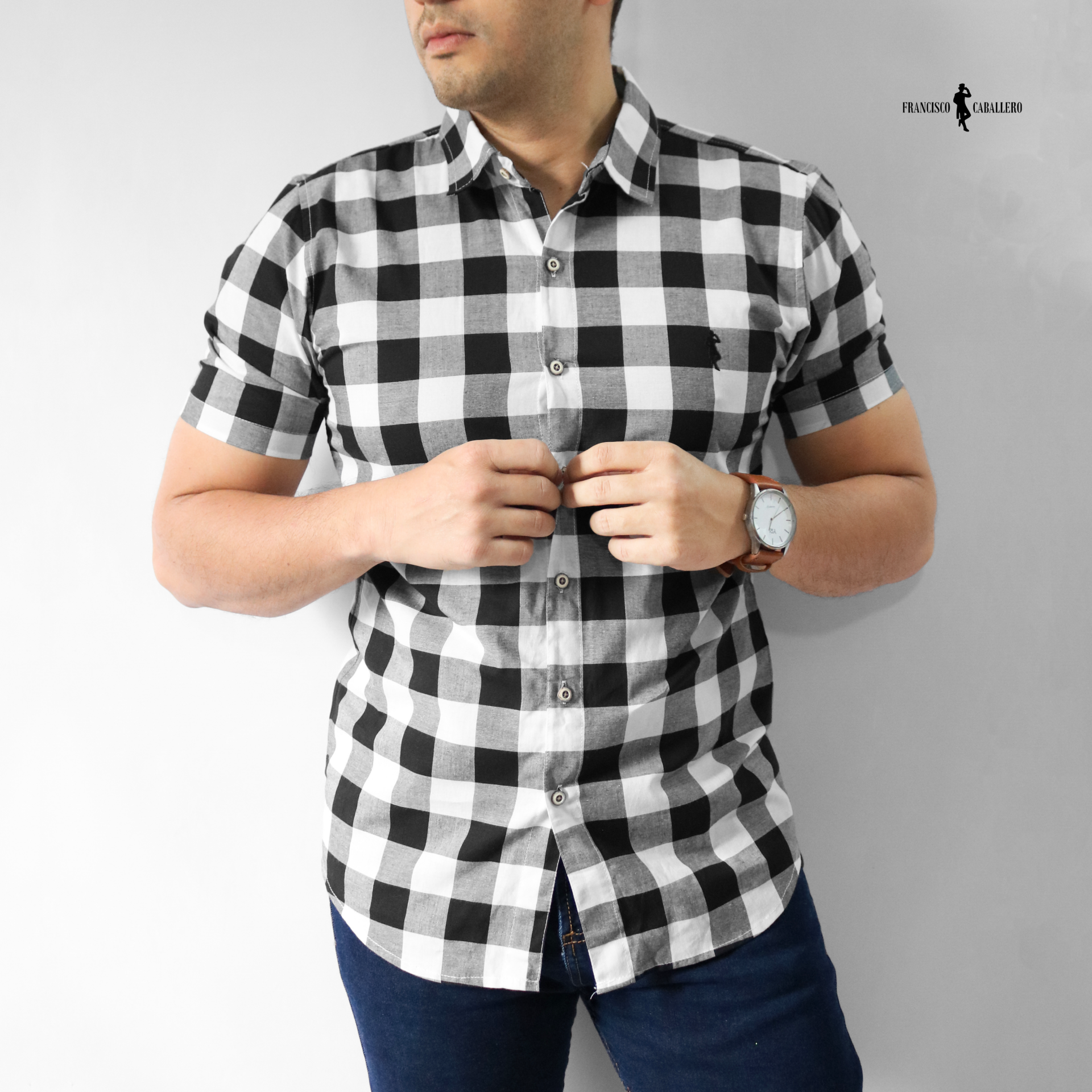 CAMISA DE CUADROS NEGRA MANGA CORTA