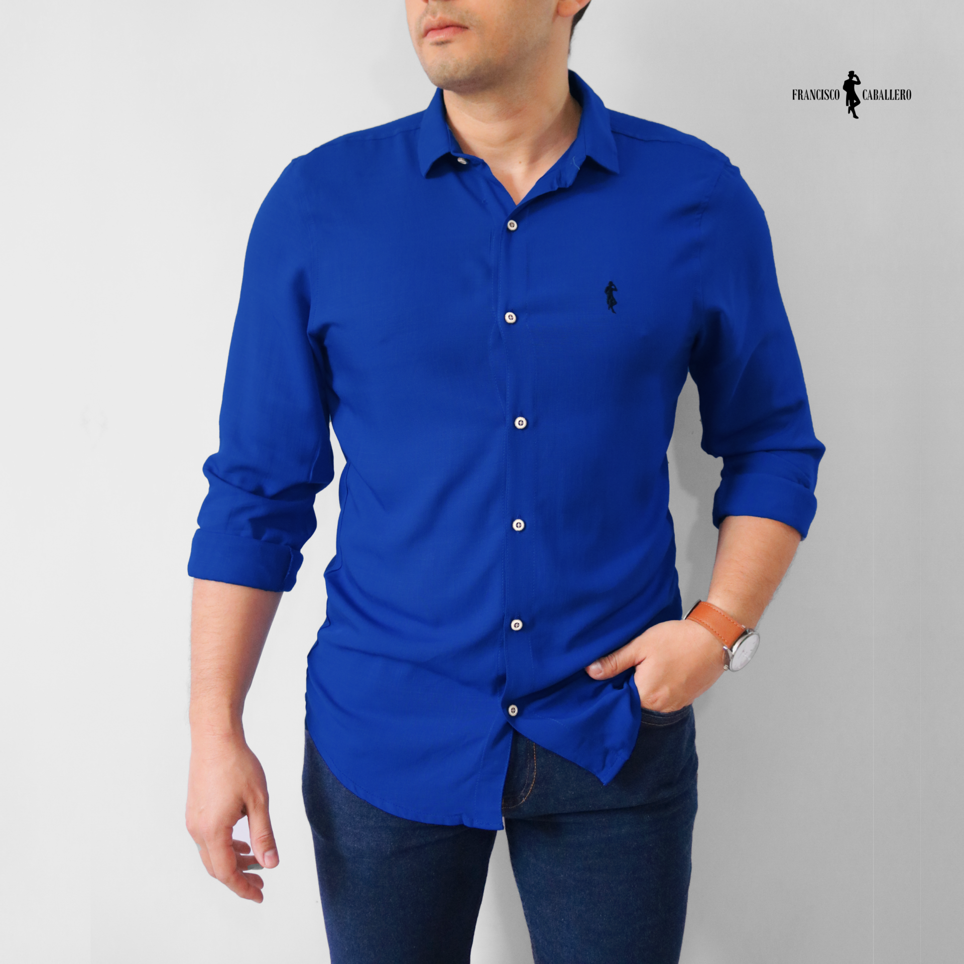 CAMISA AZUL REY MANGA LARGA