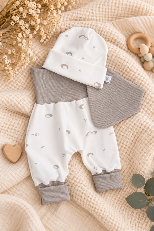Baby Set mit Pumphose mitwachsend, Babymütze & Halstuch