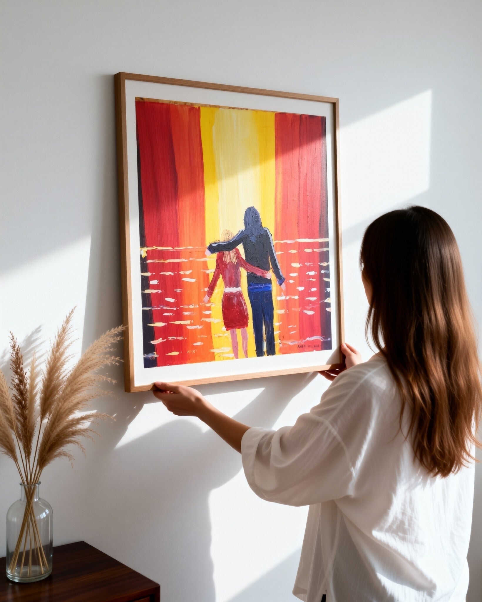 Walking into the sun set . A large multi coloured painting for living room , dining room or bedroom, untitled,Into the rainbow