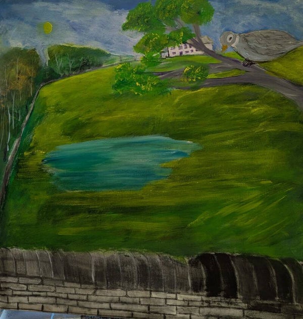 country cottage view 40" x 40" on hand stretched canvas