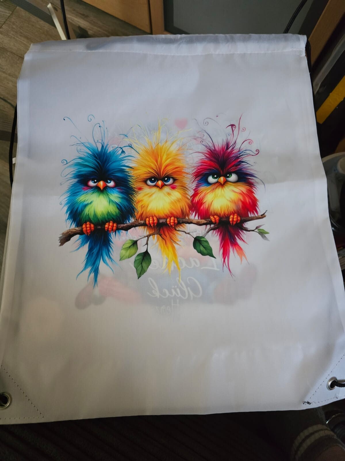 Schultertasche weiß 3er Vögel