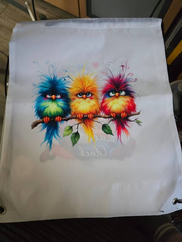 Schultertasche weiß 3er Vögel