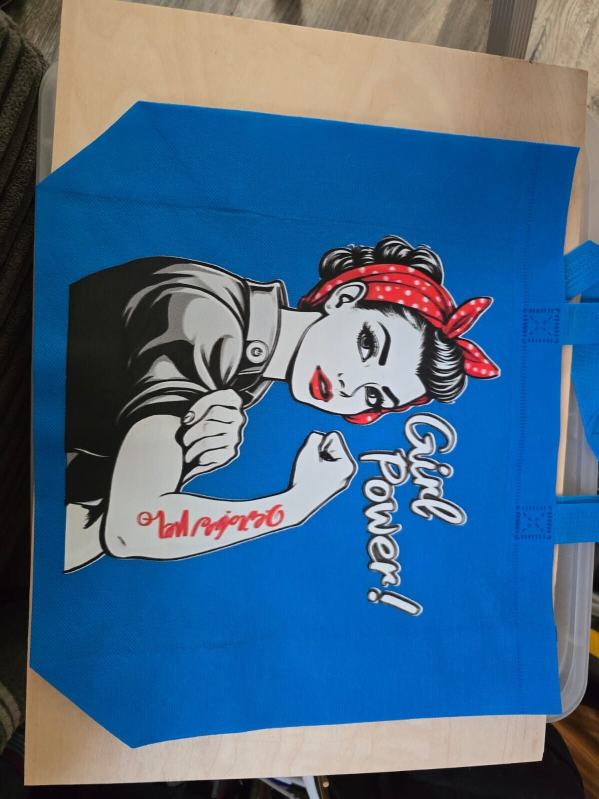 Stoffbeutel blau Frauenpower