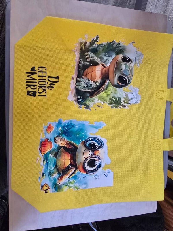 Stoffbeutel gelb Schildkröte positiv  30x34 cm ohne Griffe