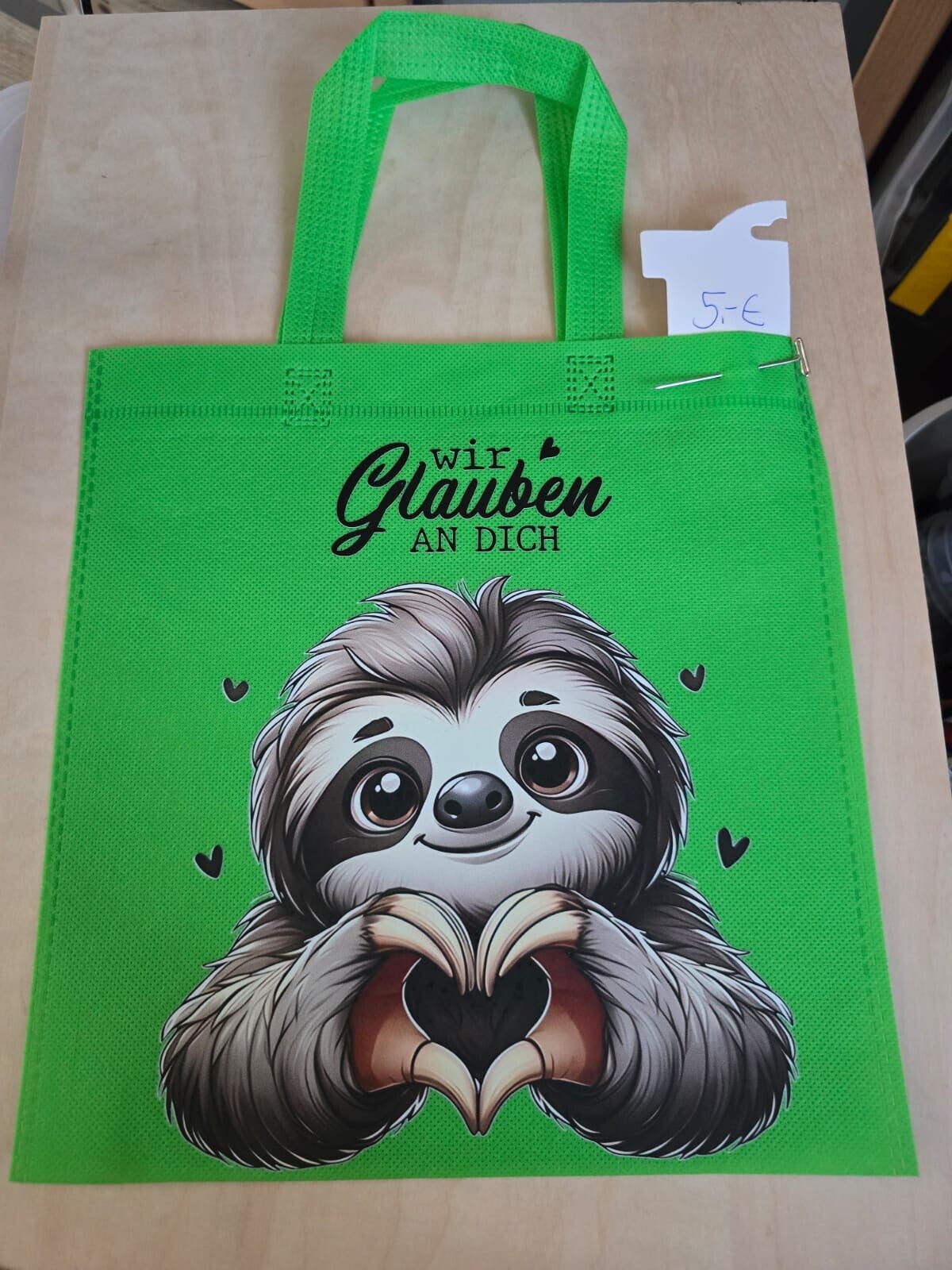 Stoffbeutel grün Faultier