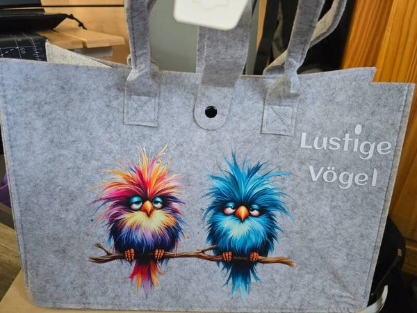 Stofftasche grau Vögel