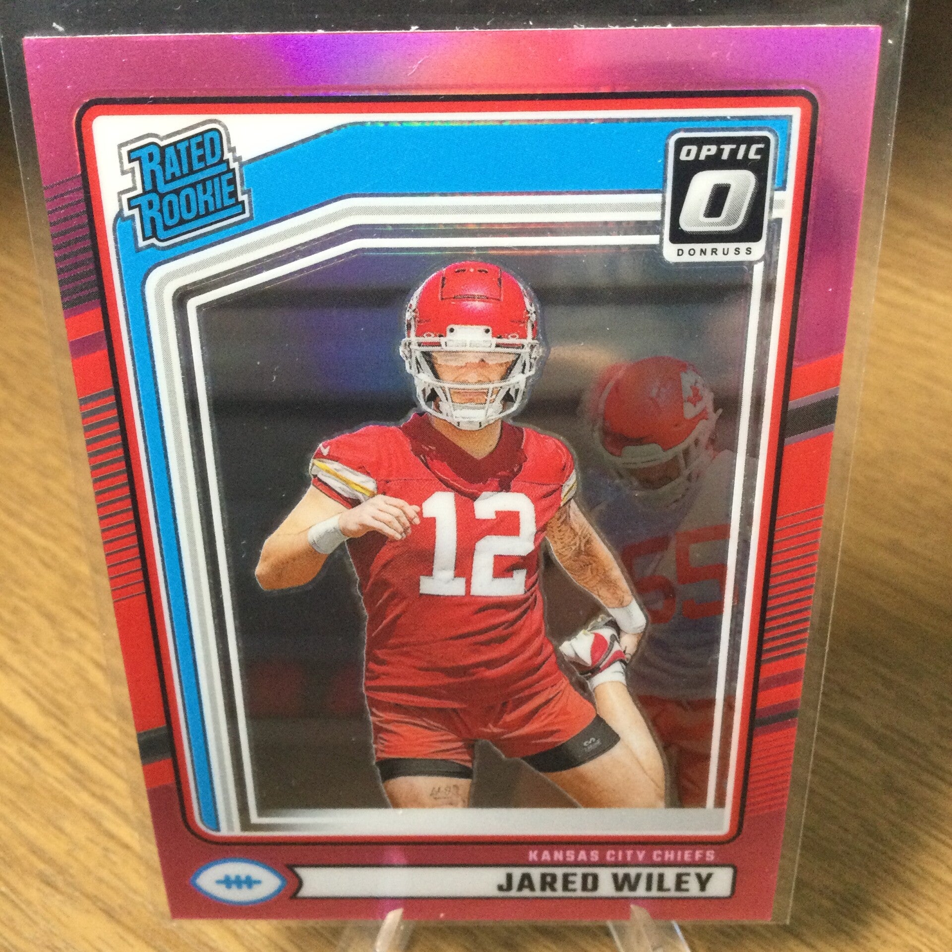 JARED WILEY RC - 2024 PANINI DONRUSS - RATED ROOKIE OPTIC PREVIEW PINK PARALLEL #387 - KANSAS CITY CHIEFS