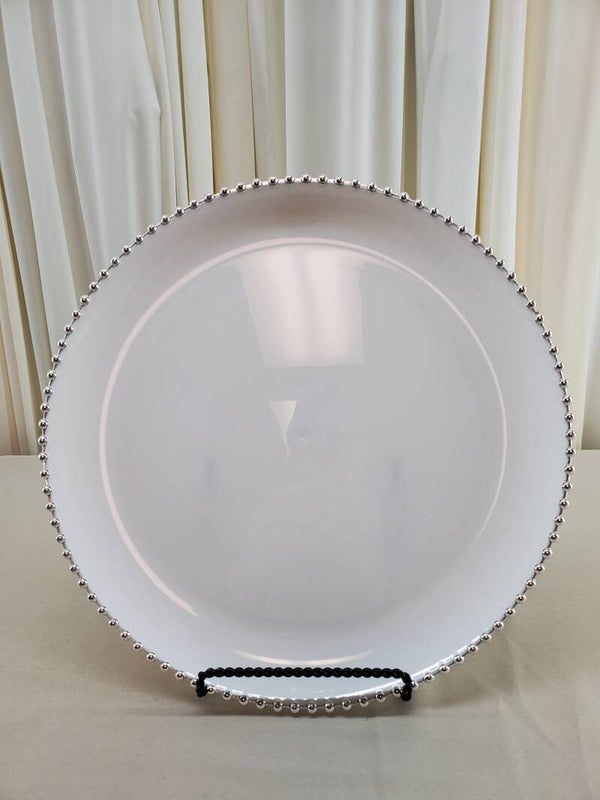 Silver and White Plastic Platter (Qty 9)