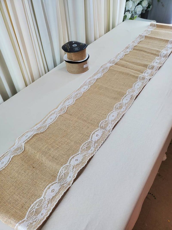 Burlap and Lace Runner (Qty 6)