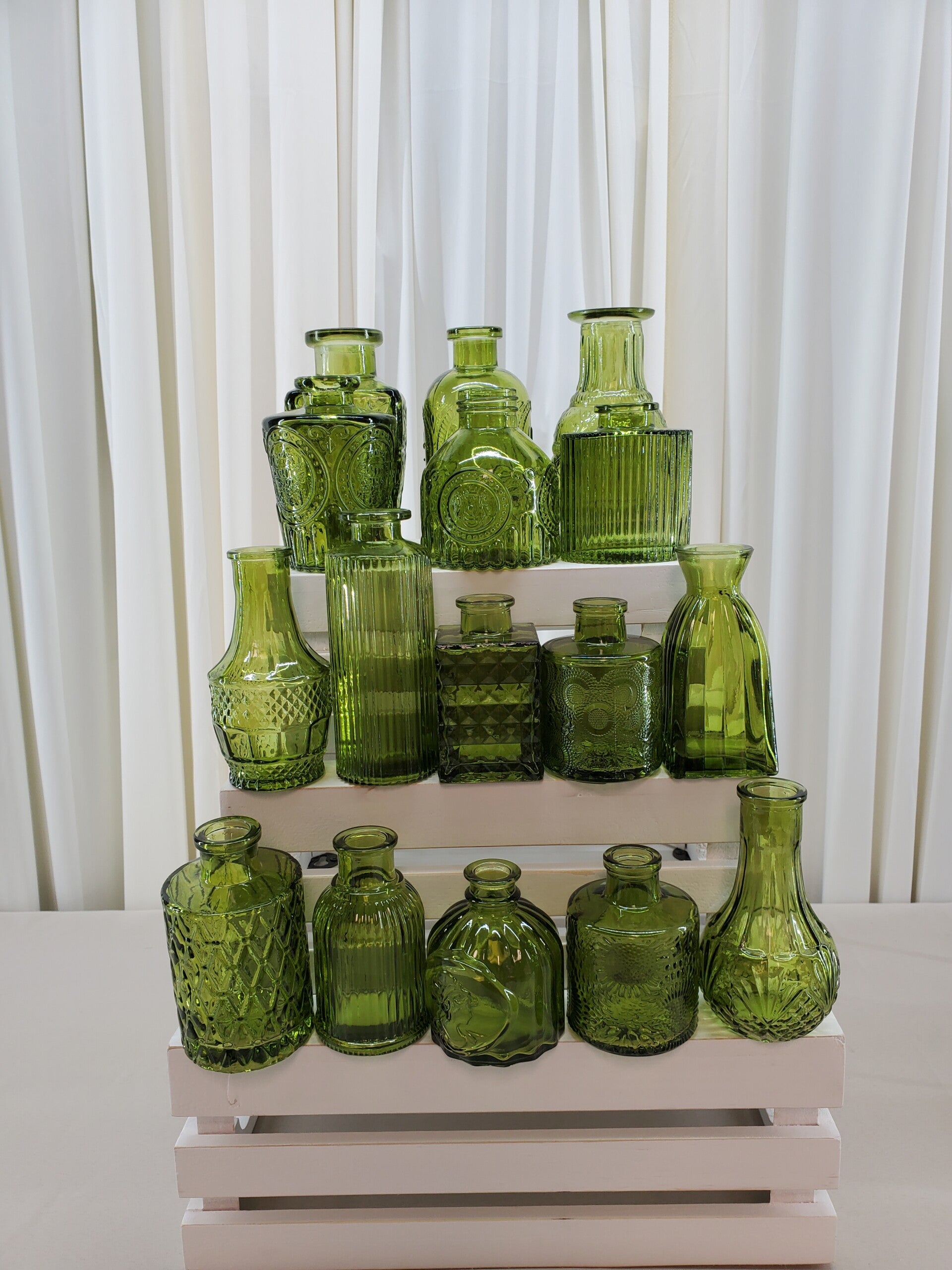 Green Glass Bud Vases (Qty 16)