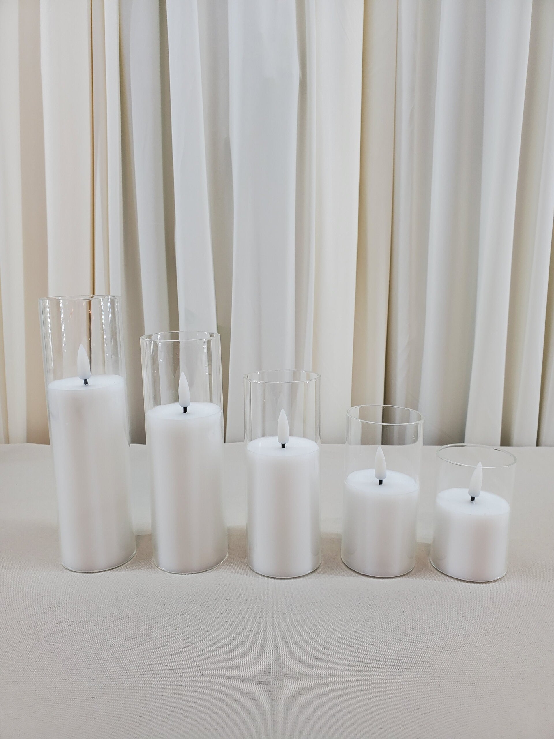Flameless Real Wax Glass Pillar Candle Set (Qty 5)
