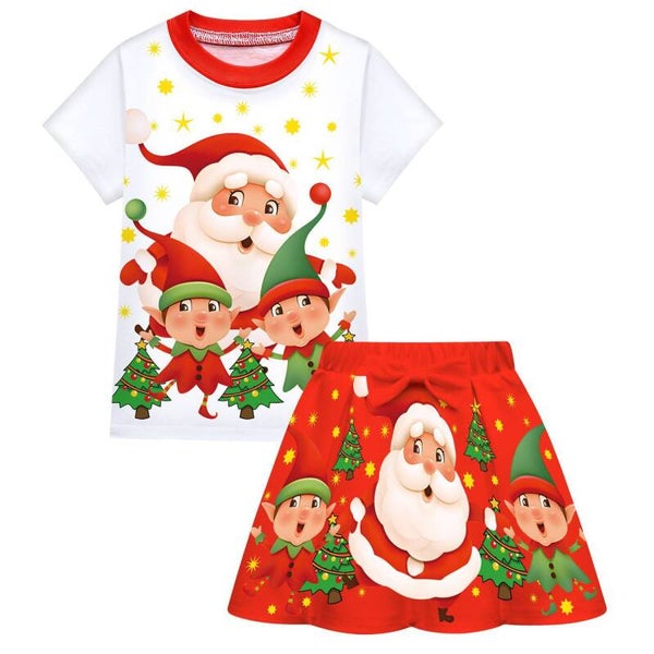 Girls' Christmas Short-Sleeve Pleated Dress | Festive Outfit