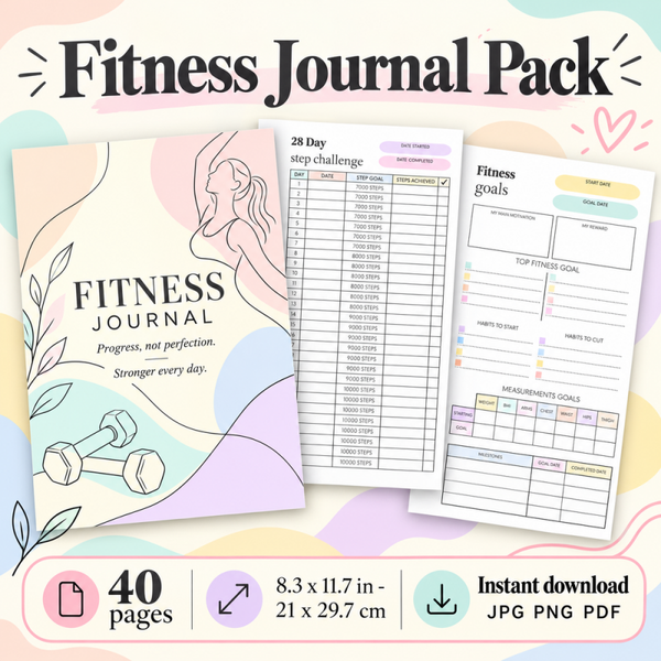 Fitness Planner Pack Printable Journal | 40-Page A4 Digital PDF