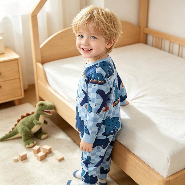 Boys’ Dinosaur Skateboard Cotton Long-Sleeve Pajama Set