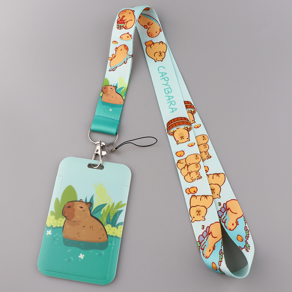 Capybara-Inspired Mobile Phone Strap & Card Holder | Cartoon Lanyard with Clamp Sleeve | AL1096-1 / AL1096-2