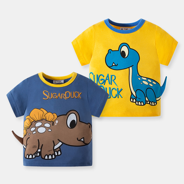 Boys Cartoon Dinosaur T-Shirt with 3D Tail | Summer Korean Style | Cotton | 90-140cm