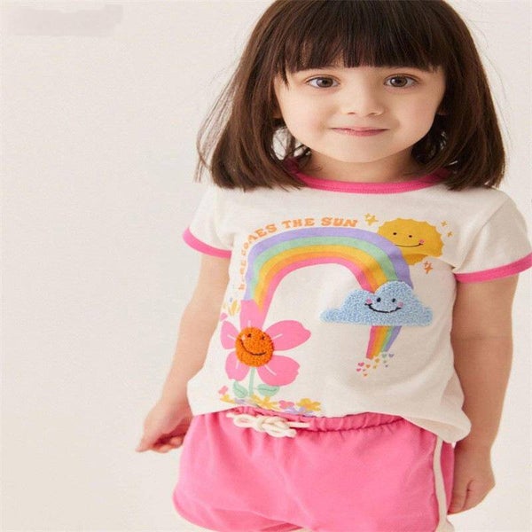 Girls' Rainbow Short-Sleeve T-Shirt & Shorts Set | Cotton Two-Piece Summer Outfit | Ages 2T–7T