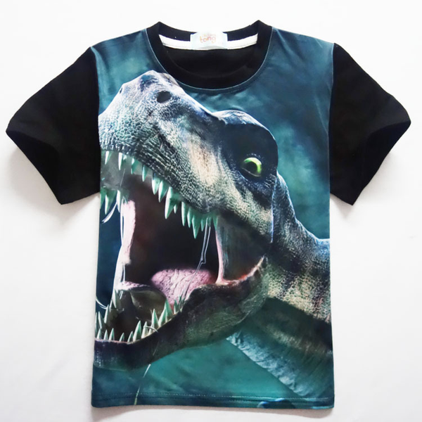 Boys' Round Neck Dinosaur T-Shirt | Short Sleeve Cartoon Tee